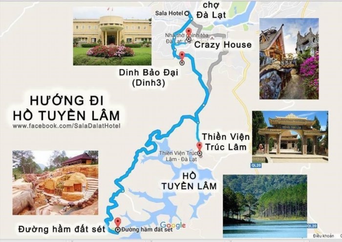 Theo hướng xuống hồ Tuyền Lâm, du khách sẽ được chiêm ngưỡng vẻ đẹp hùng vĩ của dãy núi Langbiang và những thửa ruộng bậc thang xanh mướt, tạo nên một khung cảnh tuyệt đẹp của miền núi Tây Nguyên.
