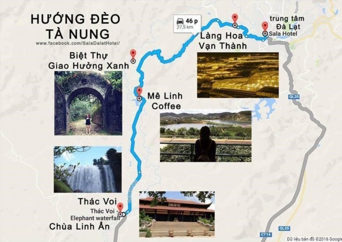 Hướng về đèo Tà Nung ngoại thành Đà Lạt, du khách có thể chiêm ngưỡng những cảnh đẹp tuyệt vời của núi rừng Tây Nguyên và đồng bằng Đà Lạt, đồng thời thưởng thức hương vị đặc sản địa phương.