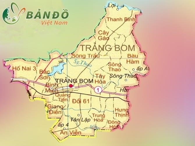 Bản đồ chính quyền của huyện Trảng Bom.