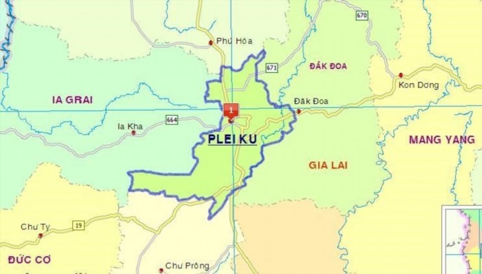 Bản đồ chính quyền của thành phố Pleiku.