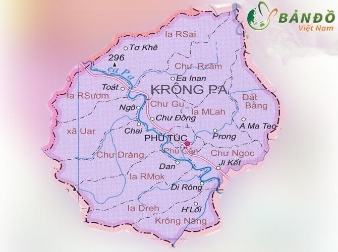 Bản đồ chính quyền của huyện Krông Pa.