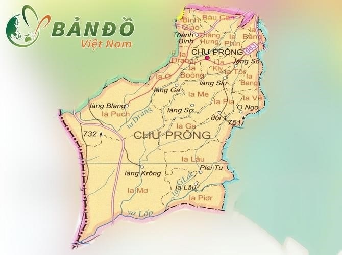 Bản đồ chính quyền của huyện Chư Prông.