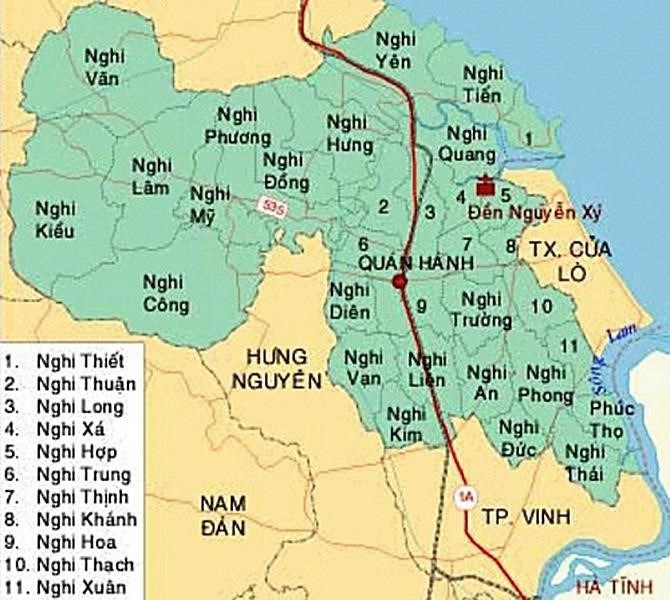Bản đồ địa lý huyện Nghi Lộc.