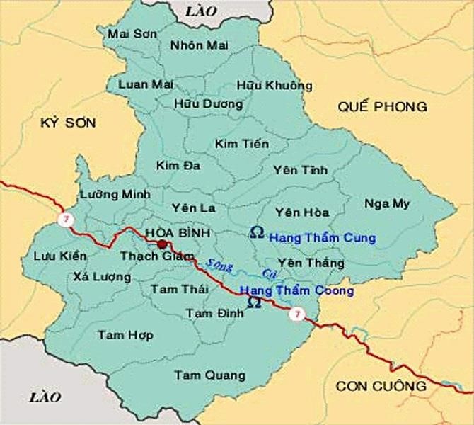 Bản đồ chính quyền huyện Tương Dương.