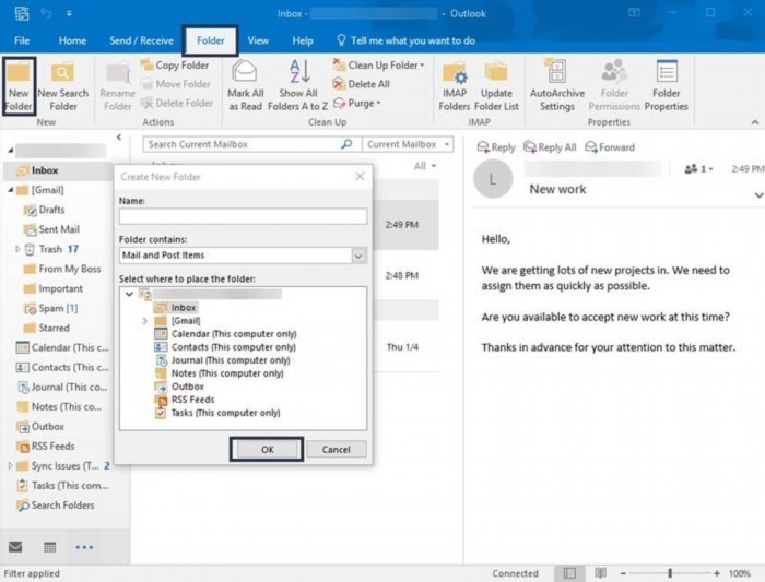 Tạo Thư Mục Cho Từng Người Gửi Email Trong Outlook