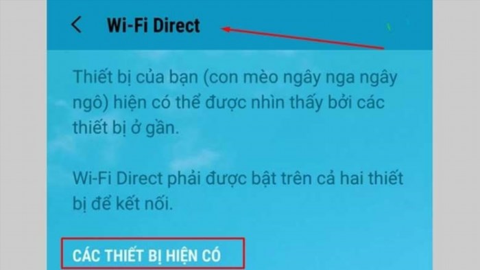 Kết nối bằng WiFi Direct là một công nghệ mới cho phép các thiết bị di động kết nối trực tiếp với nhau mà không cần thông qua một điểm truy cập không dây, mang lại sự tiện lợi và nhanh chóng cho người dùng.