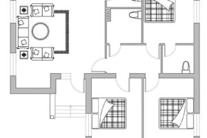 Bản vẽ 3d nhà cấp 4 3 phòng ngủ