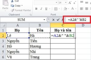 Cách gộp cột họ và tên trong excel