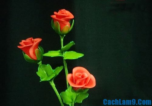 cách làm lá hoa hồng bằng vải voan